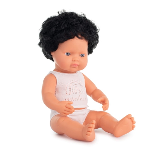 Lalka Chłopiec Europejczyk Czarne Kręcone Włosy 38cm Miniland Doll