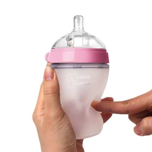 Antykolkowa Butelka Silikonowa Mom's Breast 150 Ml Pink Newborn - Comotomo