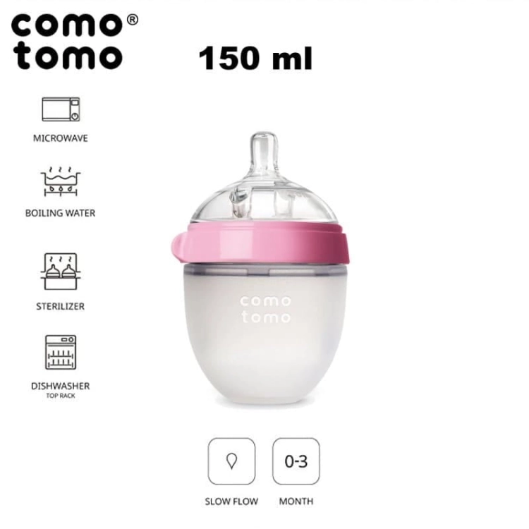 Antykolkowa Butelka Silikonowa Mom's Breast 150 Ml Pink Newborn - Comotomo