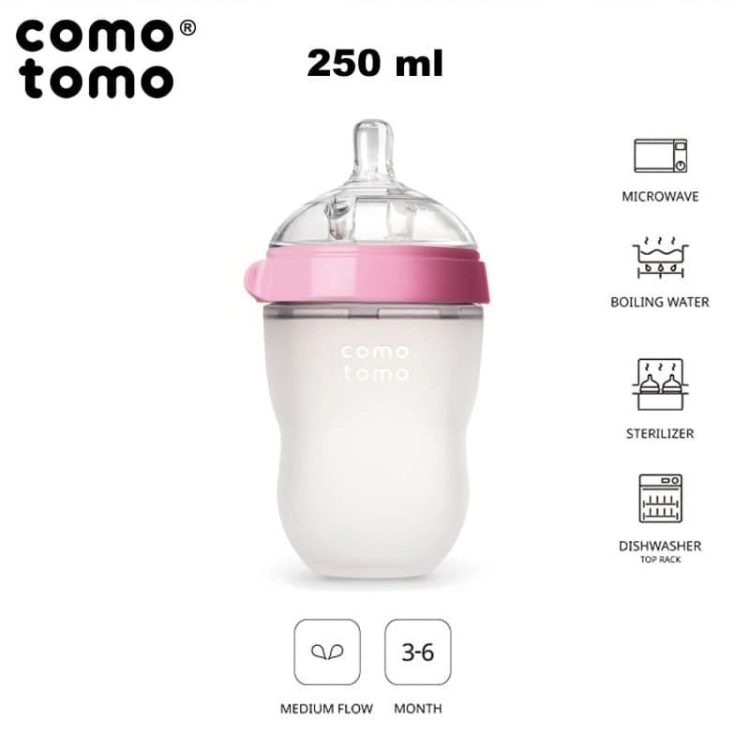 Antykolkowa Butelka Silikonowa Mom's Breast 250 Ml Pink Baby - Comotomo