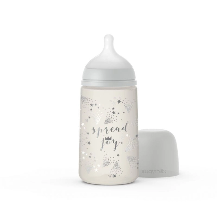 Butelka ze Smoczkiem Fizjologicznym Sx Pro Średni Przepływ Spread Joy Szara 270 ml - Suavinex
