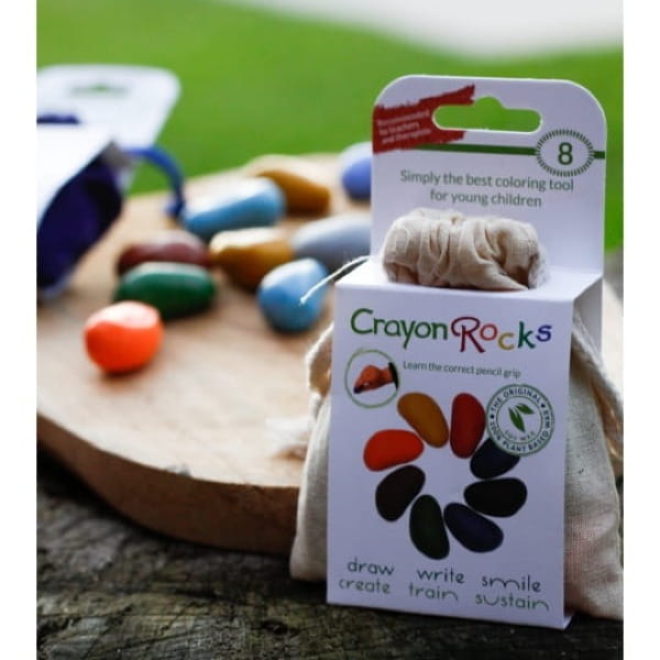 Kredki Woskowe 8 Kolorów dla Dzieci Crayon Rocks w Bawełnianym Woreczku