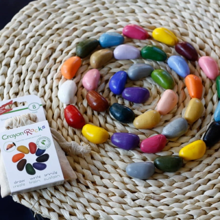 Kredki Woskowe 8 Kolorów dla Dzieci Crayon Rocks w Bawełnianym Woreczku