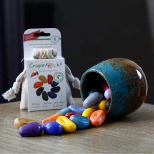 Kredki Woskowe 8 Kolorów dla Dzieci Crayon Rocks w Bawełnianym Woreczku