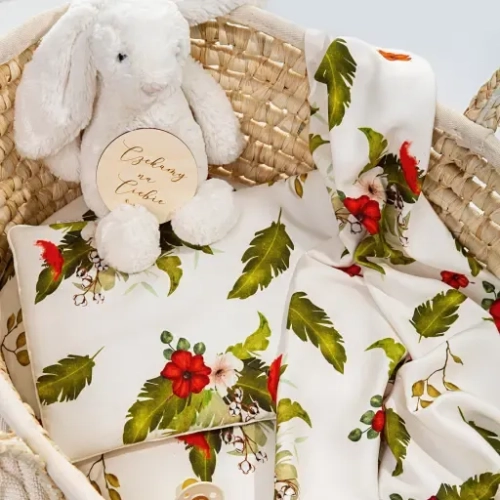 Bambusowa Poduszka Niemowlęca Yenka Flowers z Królicziem