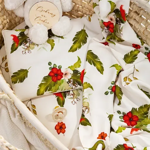 Otulacz Bambusowy dla Niemowlaka 100x120 Yenka Flowers z Króliczkiem
