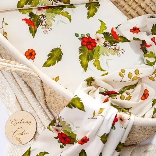 Otulacz Bambusowy dla Niemowlaka 75x100 Yenka Flowers w Koszu Mojżesza