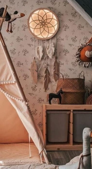 Drewniana Lampka Nocna dla Dzieci na Ścianę Led Łapacz Snów — Bajum
