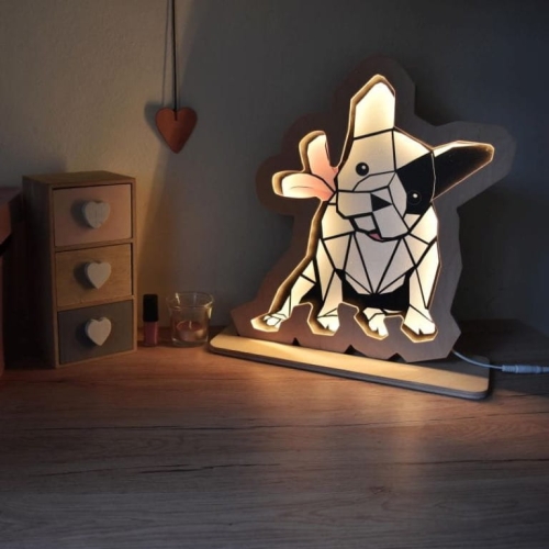 Drewniana Lampka Nocna dla Dzieci Led Buldog Różowy — Bajum