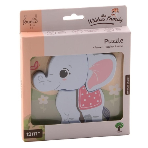 Puzzle Drewniane Słonik The Wildies Family - Joueco