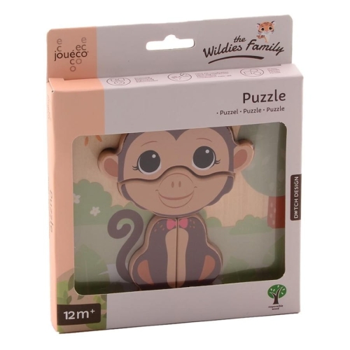 Puzzle Drewniane Małpka The Wildies Family - Joueco