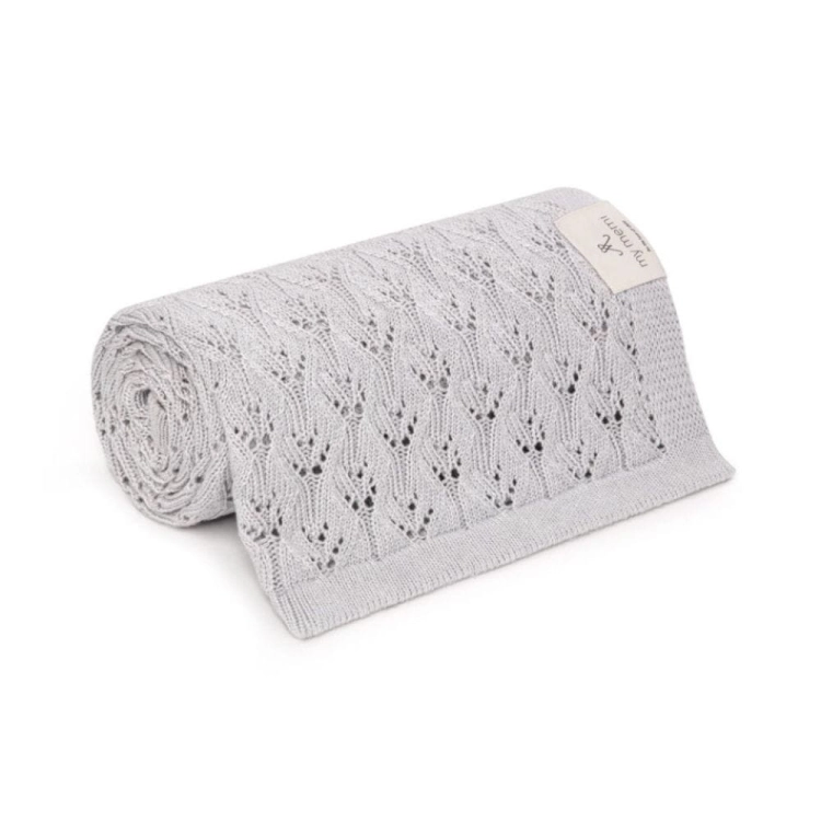 Kocyk dla Niemowlaka Bambusowy Ażurowy My Memi Light Grey Szary