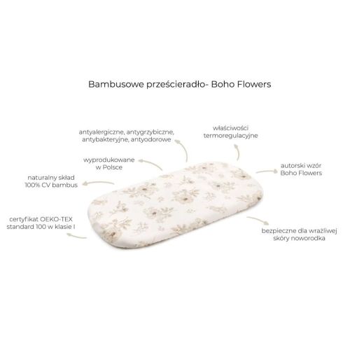 Prześcieradło do Gondoli Bambusowe Boho Flowers Produktowe — My Memi