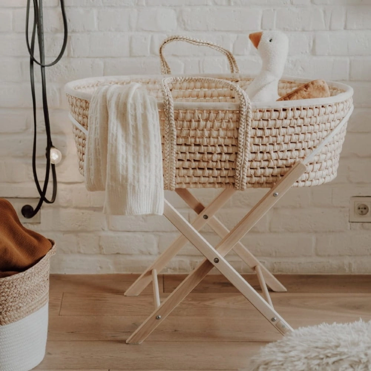 Kosz Mojżesza ze Stojakiem AhojBaby Naturalny z Kocykiem i Przytulanką