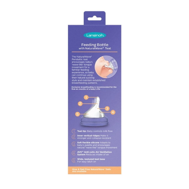 Butelka do Karmienia 240 ml ze Smoczkiem Natural Wave o Średnim Przepływie - Lansinoh