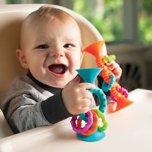 Grzechotko-gryzak z Przyssawką Niebieski — Fat Brain Toys