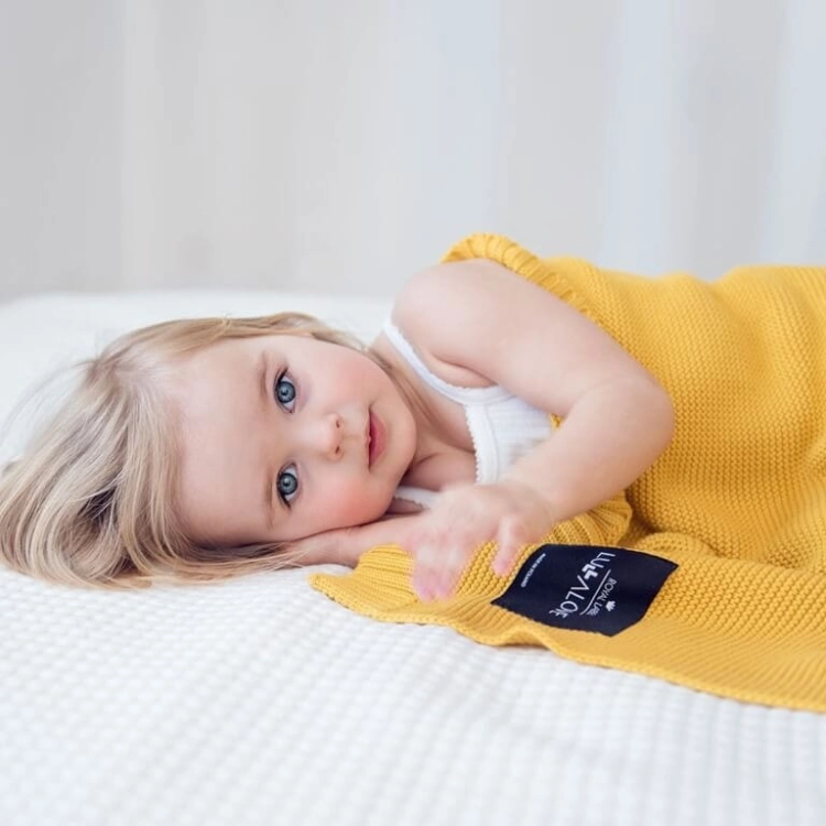 Kocyk dla Niemowlaka Bambusowy Lullalove Musztarda Żółty
