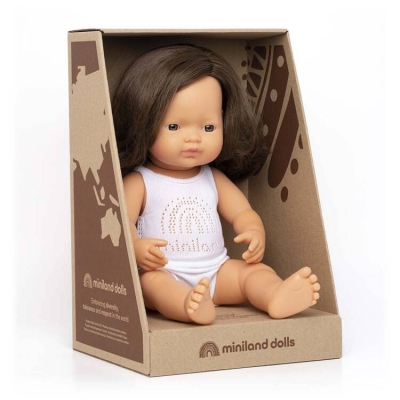 Lalka dziewczynka Europejka Brązowe włosy 38cm Miniland Doll