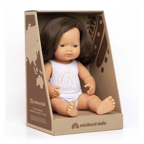 Lalka dziewczynka Europejka Brązowe włosy 38cm Miniland Doll