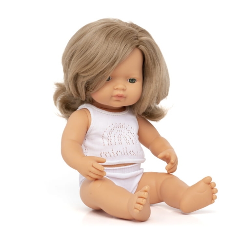 Lalka dziewczynka Europejka Ciemny Blond 38 cm Miniland Doll