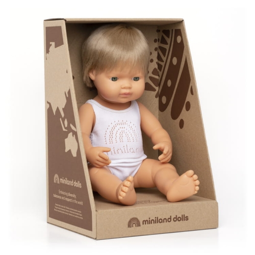 Lalka chłopiec Europejczyk Ciemny Blond 38cm Miniland Doll