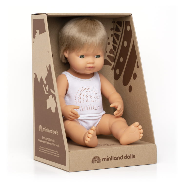 Lalka chłopiec Europejczyk Ciemny Blond 38cm Miniland Doll