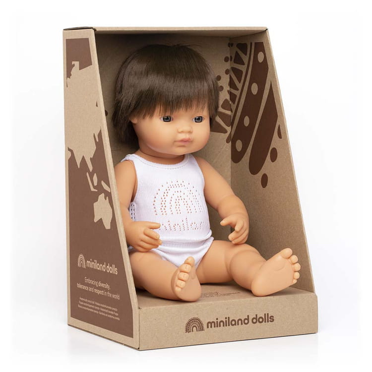 Lalka Chłopiec Europejczyk Brązowe Włosy 38cm Miniland Doll