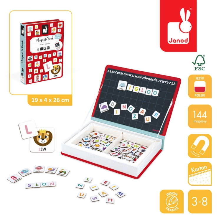 Układanka Magnetyczna Janod Magnetibook Polski Alfabet