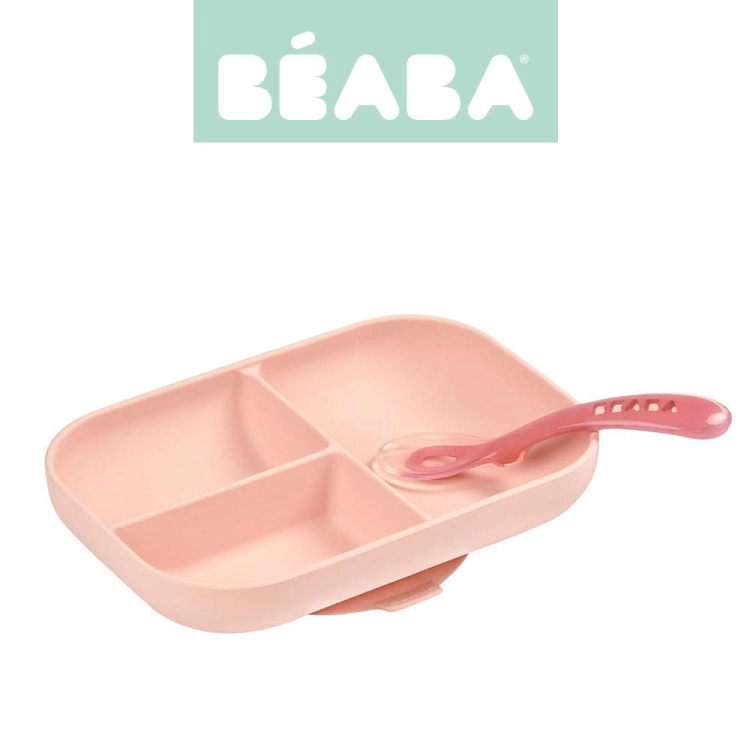 Talerzyk z Przyssawką Silikonowy dla Niemowlaka Trójdzielny Beaba Pink Różowy Wymiary