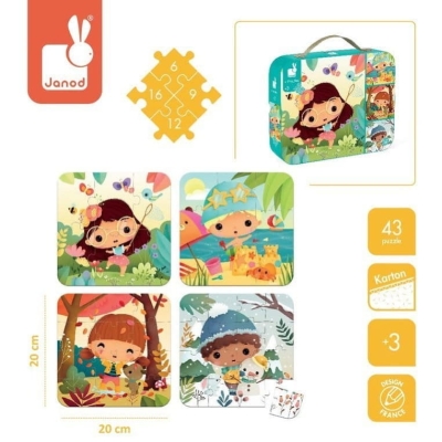 Puzzle dla Dzieci Progresywne w Walizce Pory Roku 4 Układanki 3+ Janod