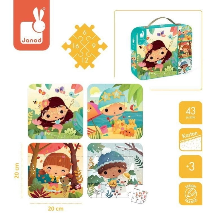 Puzzle dla Dzieci Progresywne w Walizce Pory Roku 4 Układanki 3+ Janod