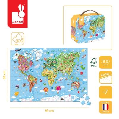 Puzzle dla Dzieci w Walizce Ogromna Mapa Świata 300 Elementów 7+ Janod