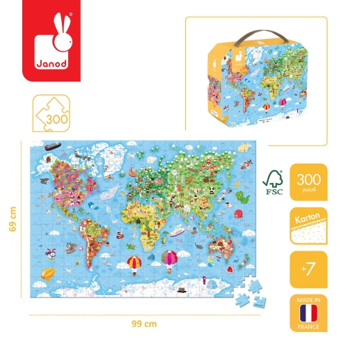 Puzzle dla Dzieci w Walizce Ogromna Mapa Świata 300 Elementów 7+ Janod