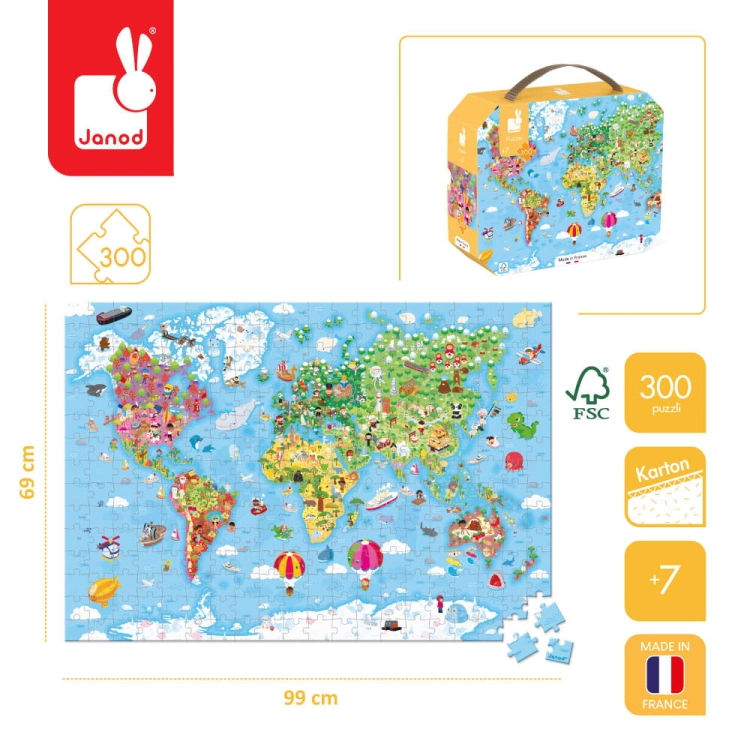 Puzzle dla Dzieci w Walizce Ogromna Mapa Świata 300 Elementów 7+ Janod
