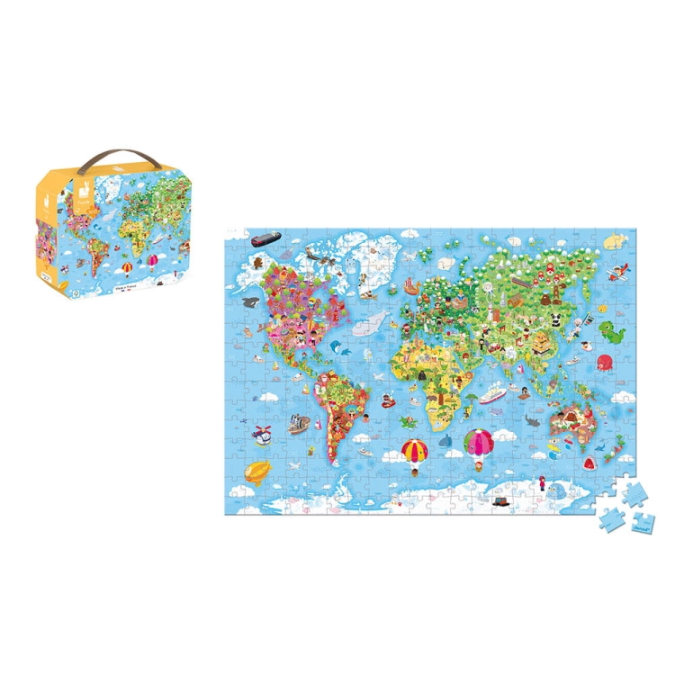 Puzzle dla Dzieci w Walizce Ogromna Mapa Świata 300 Elementów 7+ Janod