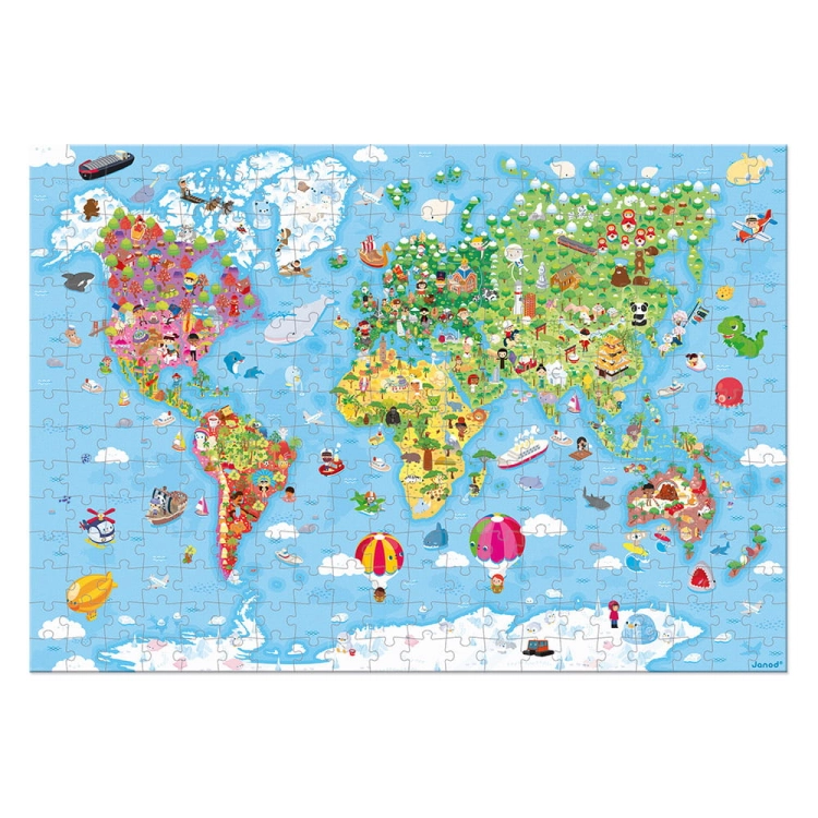 Puzzle dla Dzieci w Walizce Ogromna Mapa Świata 300 Elementów 7+ Janod