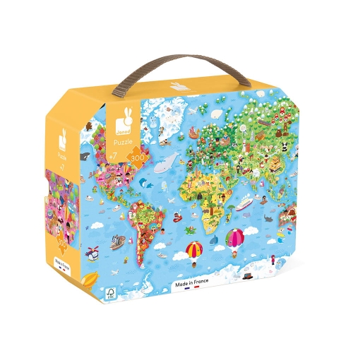 Puzzle dla Dzieci w Walizce Ogromna Mapa Świata 300 Elementów 7+ Janod