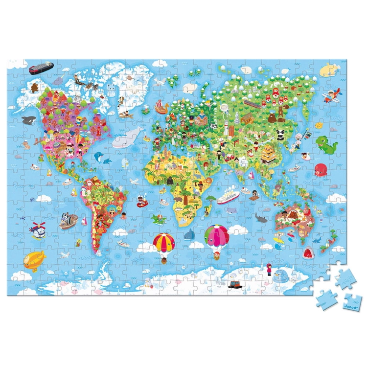 Puzzle dla Dzieci w Walizce Ogromna Mapa Świata 300 Elementów 7+ Janod