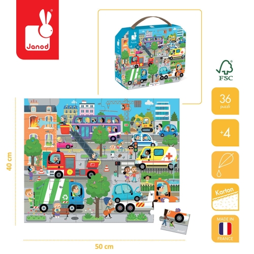 Puzzle dla Dzieci w Walizce Miasto 36 Elementów 4+ Janod