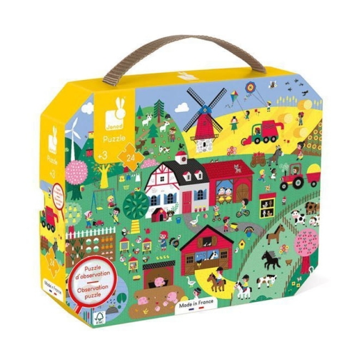Puzzle dla Dzieci Obserwacyjne w Walizce Farma 24 Elementy 3+ Janod