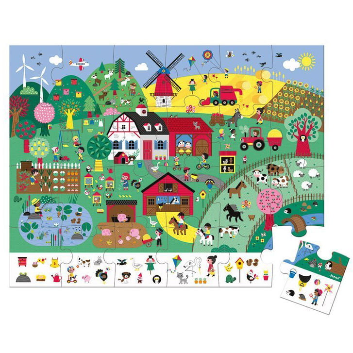 Puzzle dla Dzieci Obserwacyjne w Walizce Farma 24 Elementy 3+ Janod