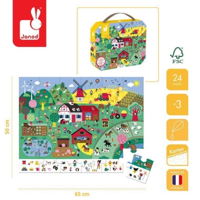 Puzzle dla Dzieci Obserwacyjne w Walizce Farma 24 Elementy 3+ Janod