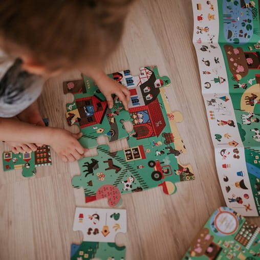Puzzle dla Dzieci Obserwacyjne w Walizce Farma 24 Elementy 3+ Janod