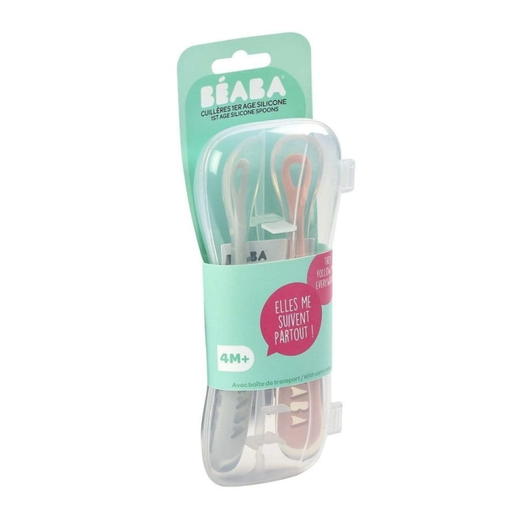 Beaba Łyżeczki Silikonowe 2 szt w Etui Old Pink Różowe