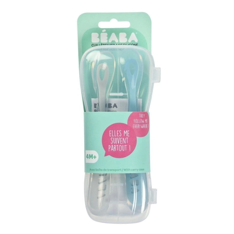 Beaba Łyżeczki Silikonowe 2 szt w Etui Windy Blue Niebieskie