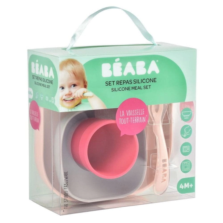 Naczynia dla Niemowląt Silikonowe Zestaw Beaba Pink Różowy