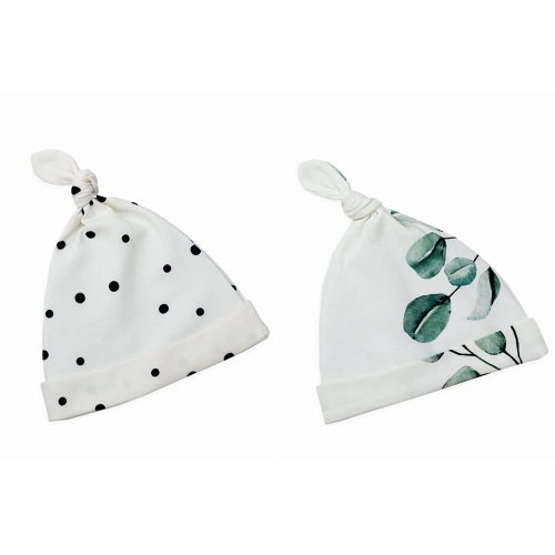 Czapeczka dla Niemowlaka Krasnal 2-pak Czarne Kropki/Eukaliptus - Sleepee