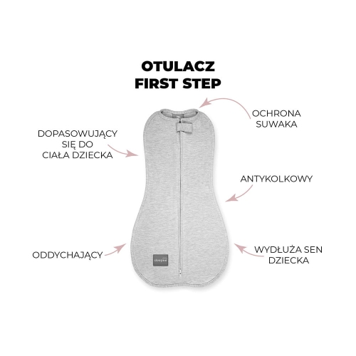 Otulacz dla Niemowlaka z Czapeczką First Step Melanżowy Jasny Szary - Sleepee