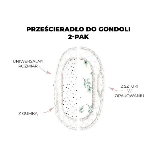 Prześcieradło do Gondoli Bawełniane 2-Pak Czarne Kropki/Bloom - Sleepee