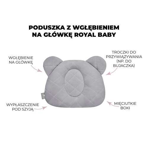 Poduszka dla Niemowlaka z Wgłębieniem na Główkę Royal Baby Grey Szara — Sleepee